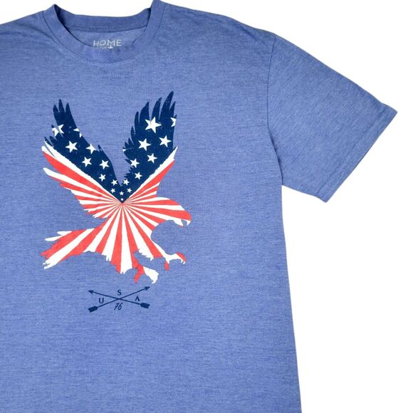 Mens XXL "HOME OF THE BRAVE" Blue Patriotic Soft Cotton Blend Short Sleeve Shirt - Picture 3 of 12
